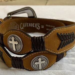 Cavender’s Men's Western-Style Brown Leather Belt with Decorative Silver Buckle